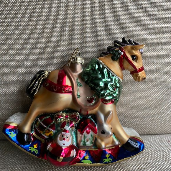 Vintage Fitz And Floyd Old Fashion Christmas Rocking Horse Glass Ornament Collec - Picture 8 of 8
